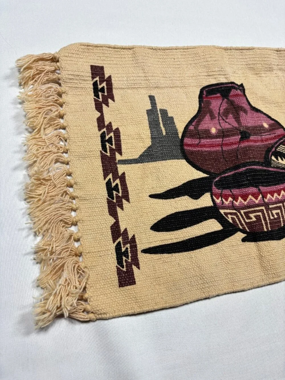 Vtg Southwestern Woven Cotton Fringed Placemat Rug El Paso Saddleblanket Style
